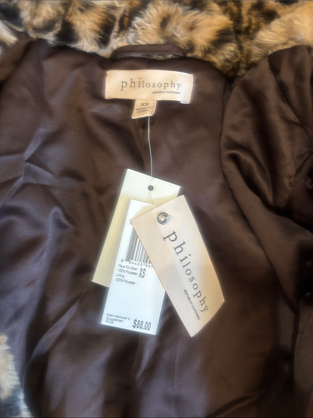 NWT Philosophy Leopard Faux Fur Coat - Brown & Black - Picture 2 of 3